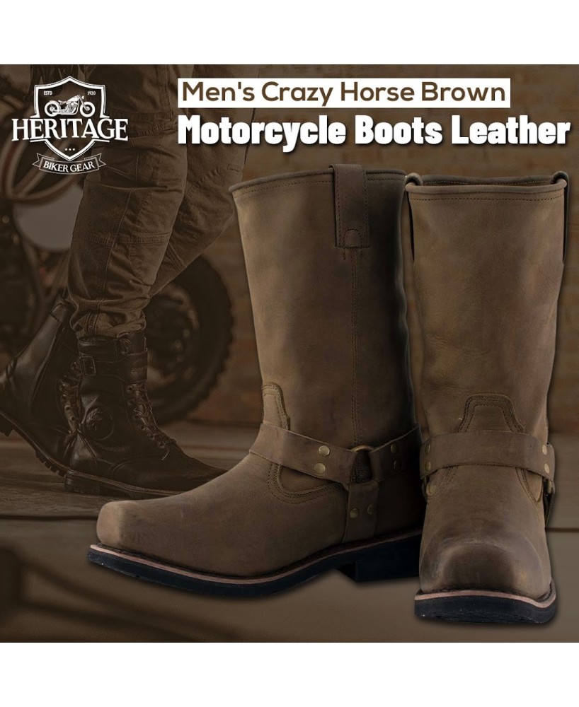 Crazy Horse Brown Leather Motorcycle Boots