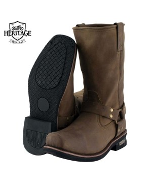 Crazy Horse Brown Leather Motorcycle Boots