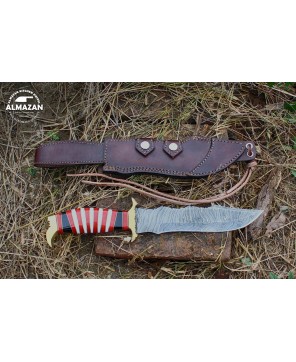 Almazan® Damascus Steel Hunting Bowie Knife - Precision Crafted for Outdoor Enthusiasts