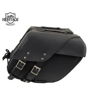 Black Leather Saddle Bag - Reflective Piping