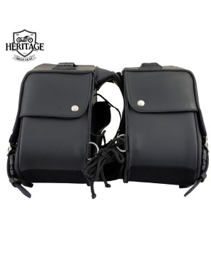 Black Leather Saddle Bag - Reflective Piping