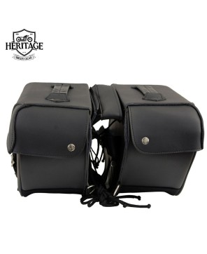 Black Leather Saddle Bag - Reflective Piping