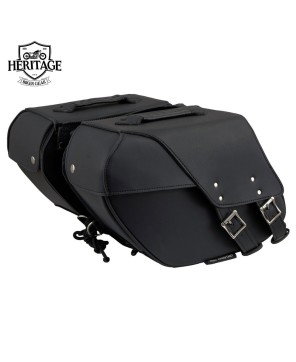 Black Leather Saddle Bag - Reflective Piping