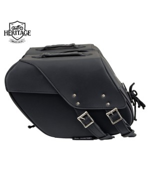 Black Leather Saddle Bag - Reflective Piping