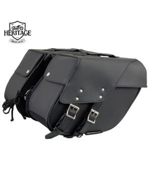 Black Leather Saddle Bag - Reflective Piping