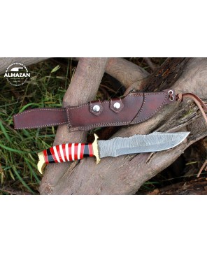 Almazan® Damascus Steel Hunting Bowie Knife - Precision Crafted for Outdoor Enthusiasts