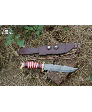 Almazan® Damascus Steel Hunting Bowie Knife - Precision Crafted for Outdoor Enthusiasts