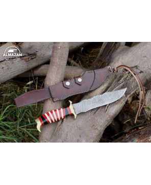 Almazan® Damascus Steel Hunting Bowie Knife - Precision Crafted for Outdoor Enthusiasts