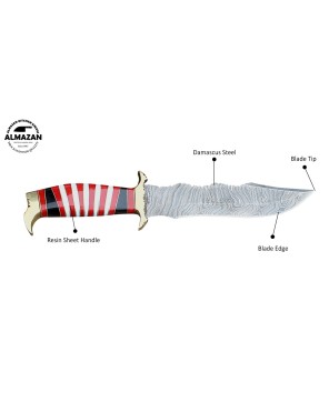 Almazan® Damascus Steel Hunting Bowie Knife - Precision Crafted for Outdoor Enthusiasts