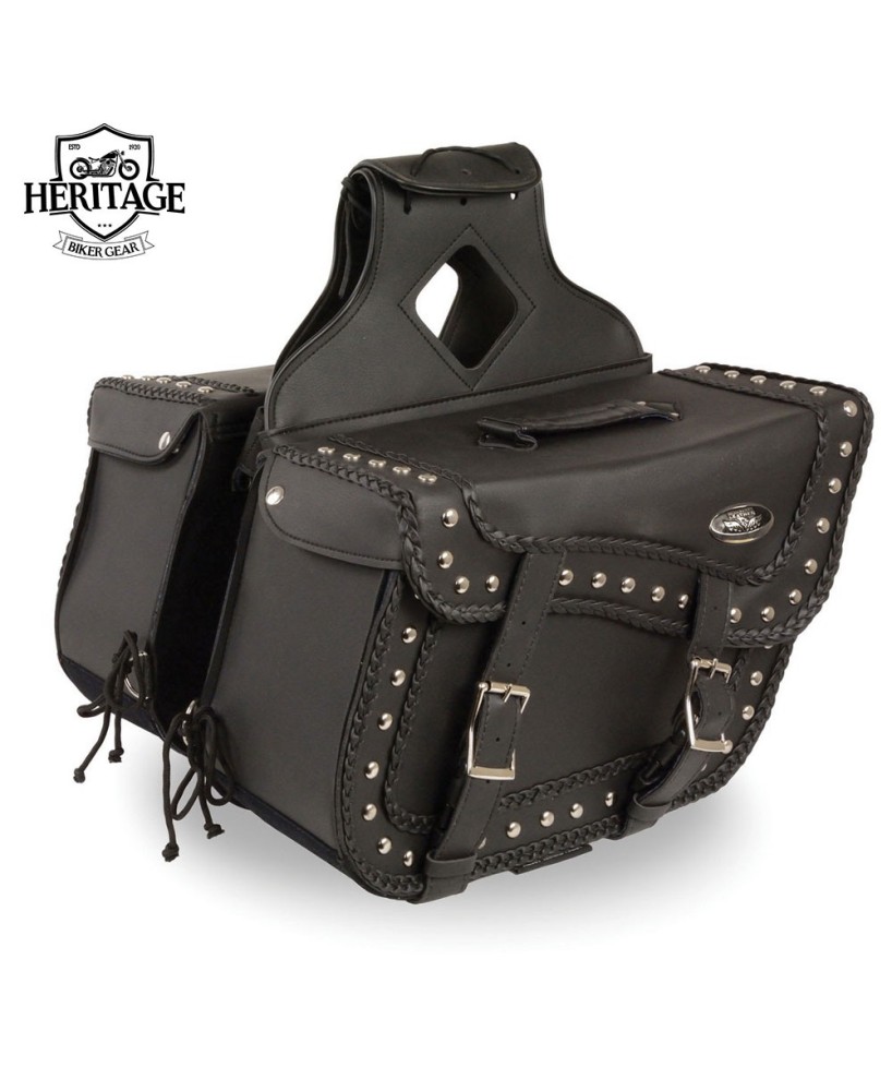 Black Leather Motorcycle Saddlebag