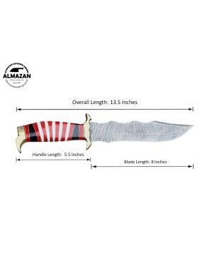 Almazan® Damascus Steel Hunting Bowie Knife - Precision Crafted for Outdoor Enthusiasts