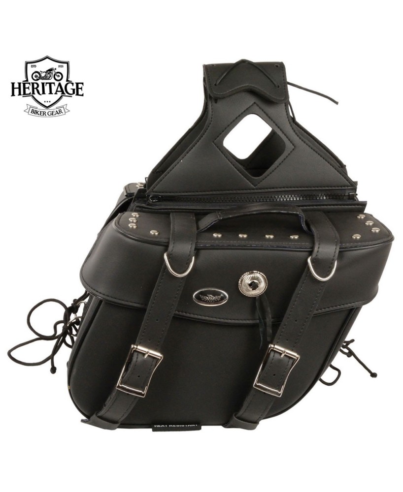 Black Leather Zip-Off Saddlebags with Rivets