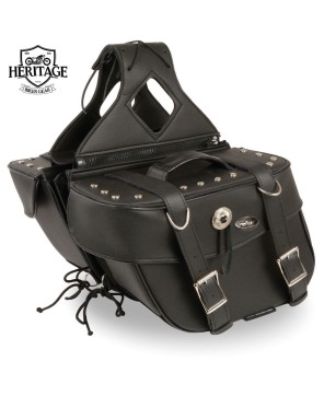 Black Leather Zip-Off Saddlebags with Rivets