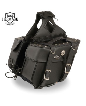 Black Leather Zip-Off Saddlebags with Rivets