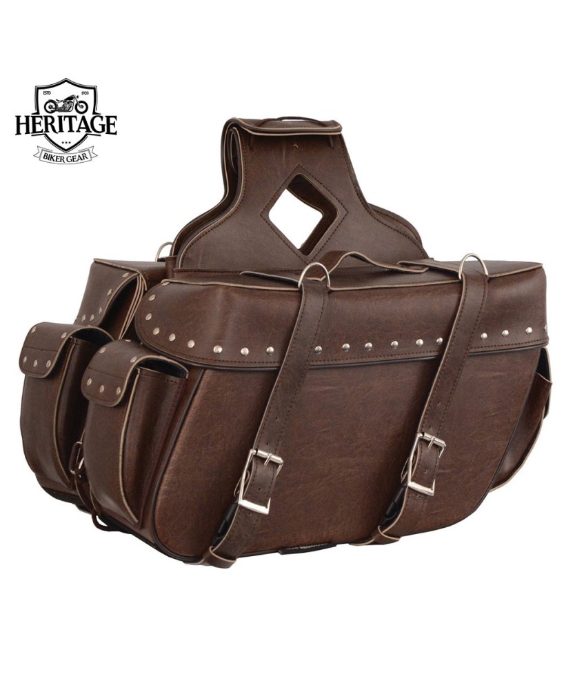 Retro Brown Zip-Off Saddlebags by Heritage Biker Gear