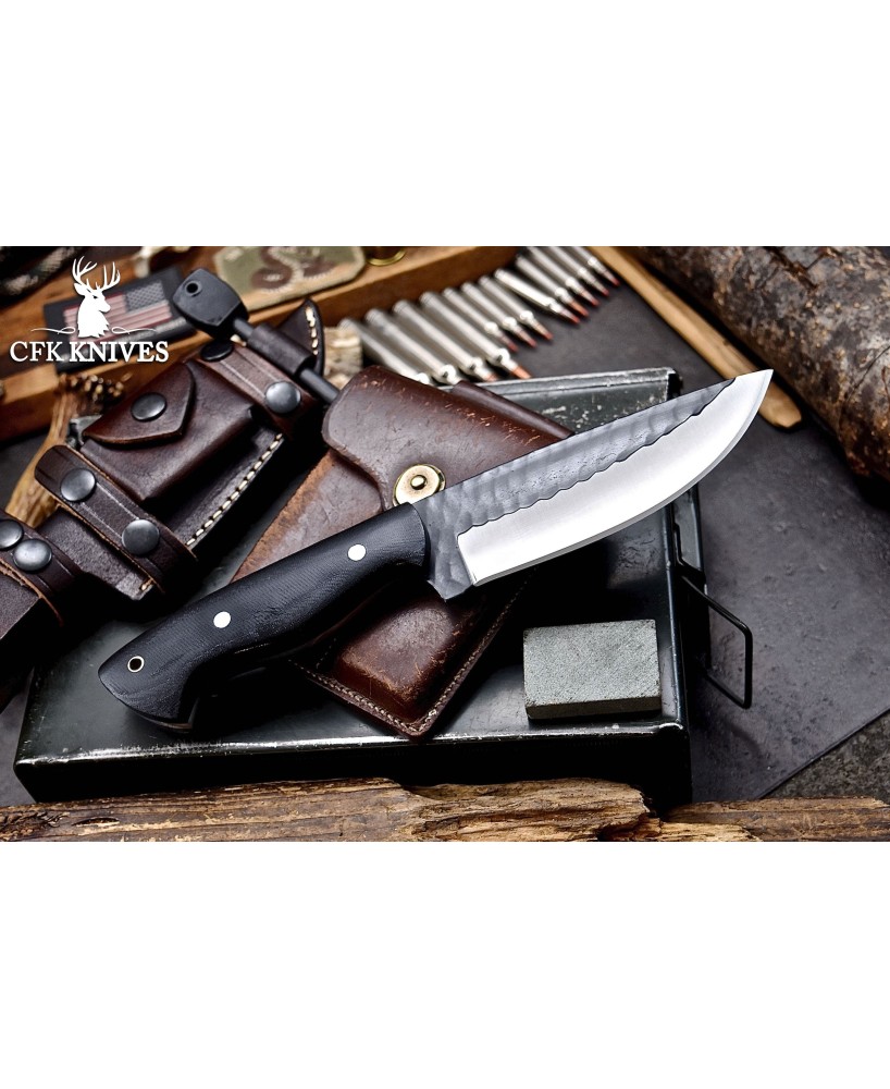 Carbon Steel Bushcraft Knife | Handmade with Leather Sheath