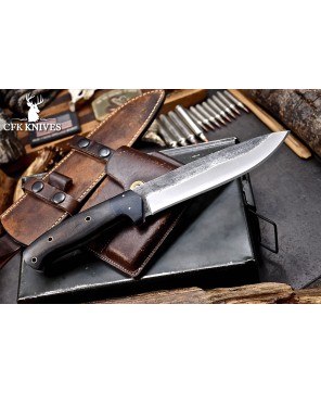 Custom Carbon Steel Bushcraft Knife  Durable Micarta Handle