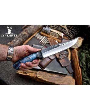 Blue Camel Bone Bushcraft Knife | Premium Carbon Steel