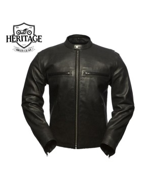 Star Perforated Black Turbine Leather Jacket | Heritage Biker Gear