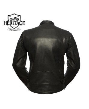 Star Perforated Black Turbine Leather Jacket | Heritage Biker Gear