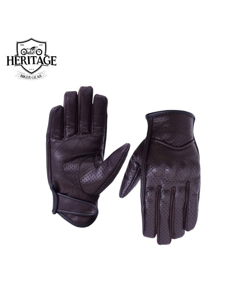 Heritage Black Summer Biker Gloves - Genuine Leather