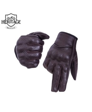 Heritage Black Summer Biker Gloves - Genuine Leather