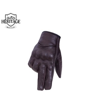 Heritage Black Summer Biker Gloves - Genuine Leather