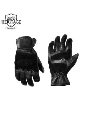 Heritage Black Leather Biker Gloves