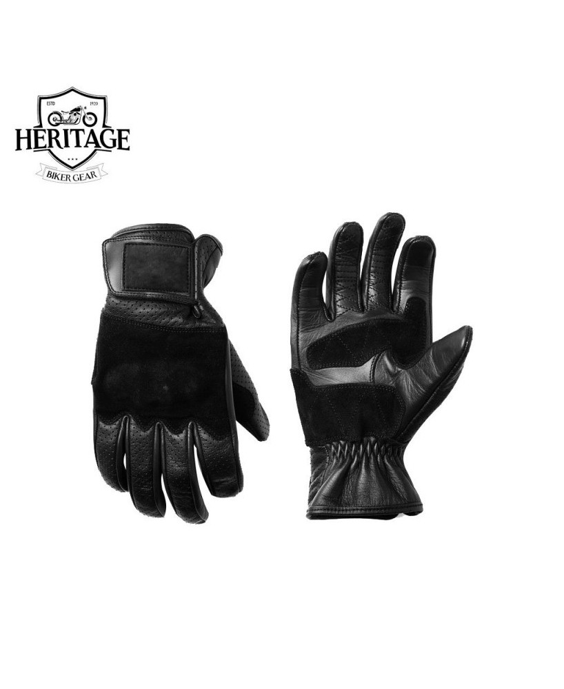 Heritage Black Leather Biker Gloves