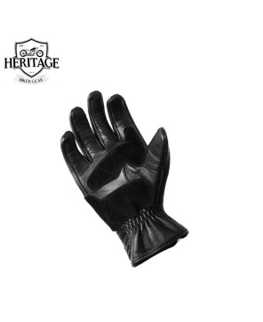 Heritage Black Leather Biker Gloves