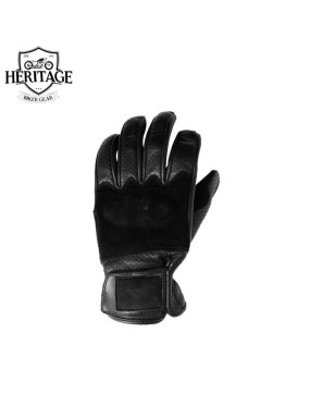 Heritage Black Leather Biker Gloves