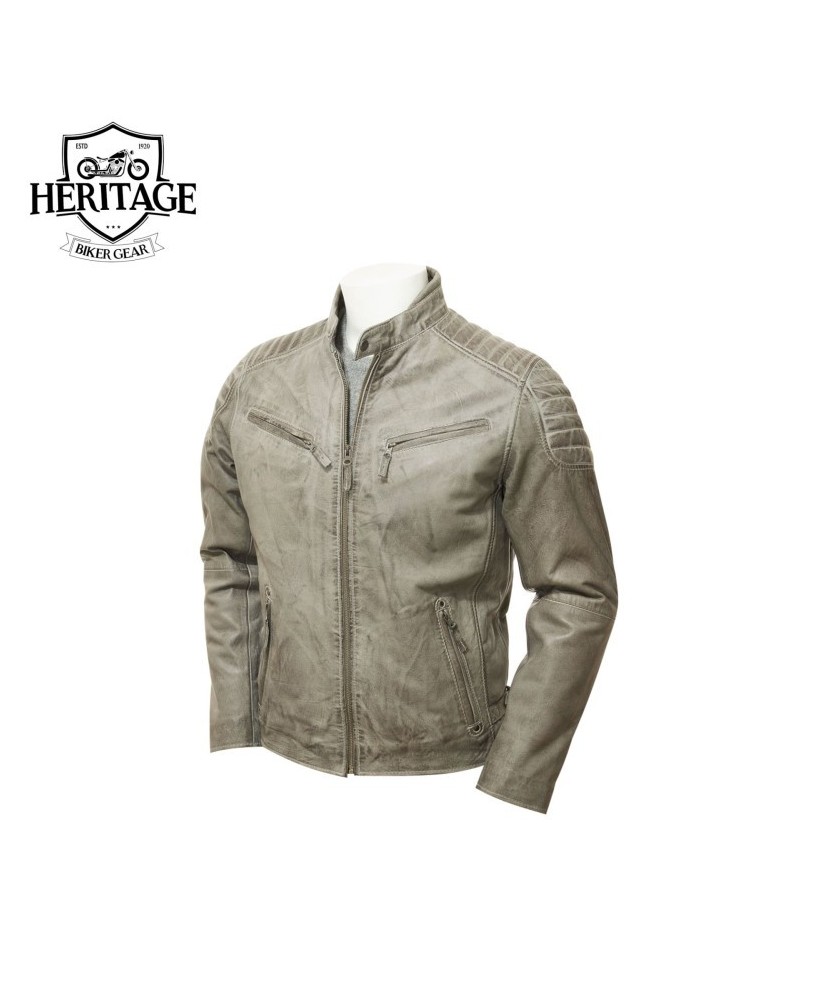 Grey Performance Leather Biker Jacket