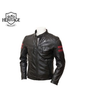 Heritage Black Biker Jacket Red Trim