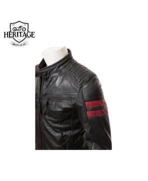 Heritage Black Biker Jacket Red Trim