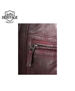 Maroon Vintage Leather Biker Jacket