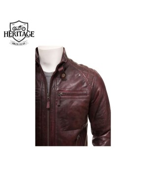 Maroon Vintage Leather Biker Jacket