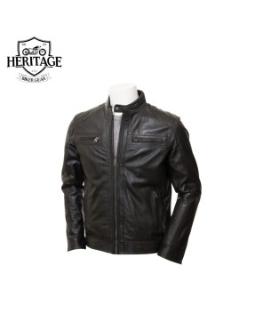 Classic Black Leather Biker Jacket by Heritage