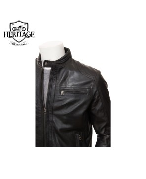 Classic Black Leather Biker Jacket by Heritage