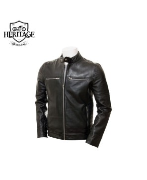 Black Cafe Racer Leather Jacket - Heritage