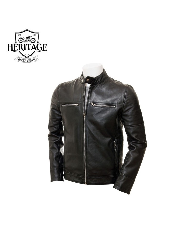 Black Cafe Racer Leather Jacket - Heritage