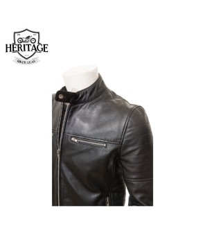 Black Cafe Racer Leather Jacket - Heritage