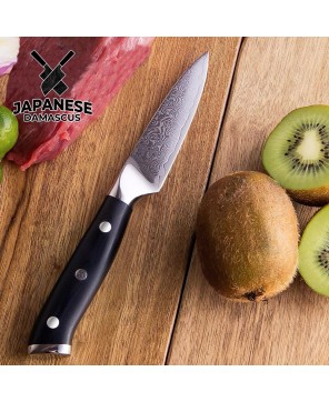 "Japanese Damascus Paring Knife - Precision Cutting Tool"