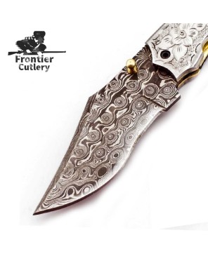 "Custom Damascus Steel Folding Knife"