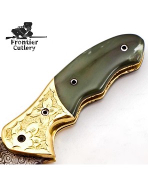 "Custom Damascus Folding Knife - Camel Bone Handle"