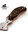 Personalized Engraved Damascus Folding Knife - Ram Horn Handle