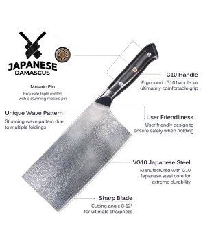 Japanese Damascus Steel Serbian Cleaver