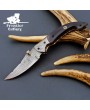 Custom Handmade Damascus Steel Folding Knife - Bull Horn Handle