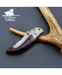 Custom Handmade Damascus Steel Folding Knife - Bull Horn Handle