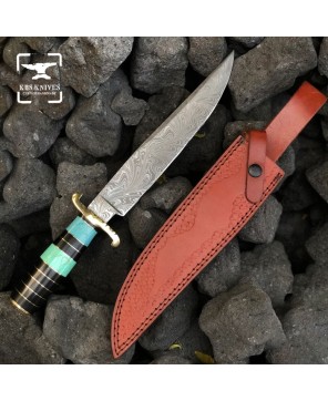 Custom Damascus Bowie Knife