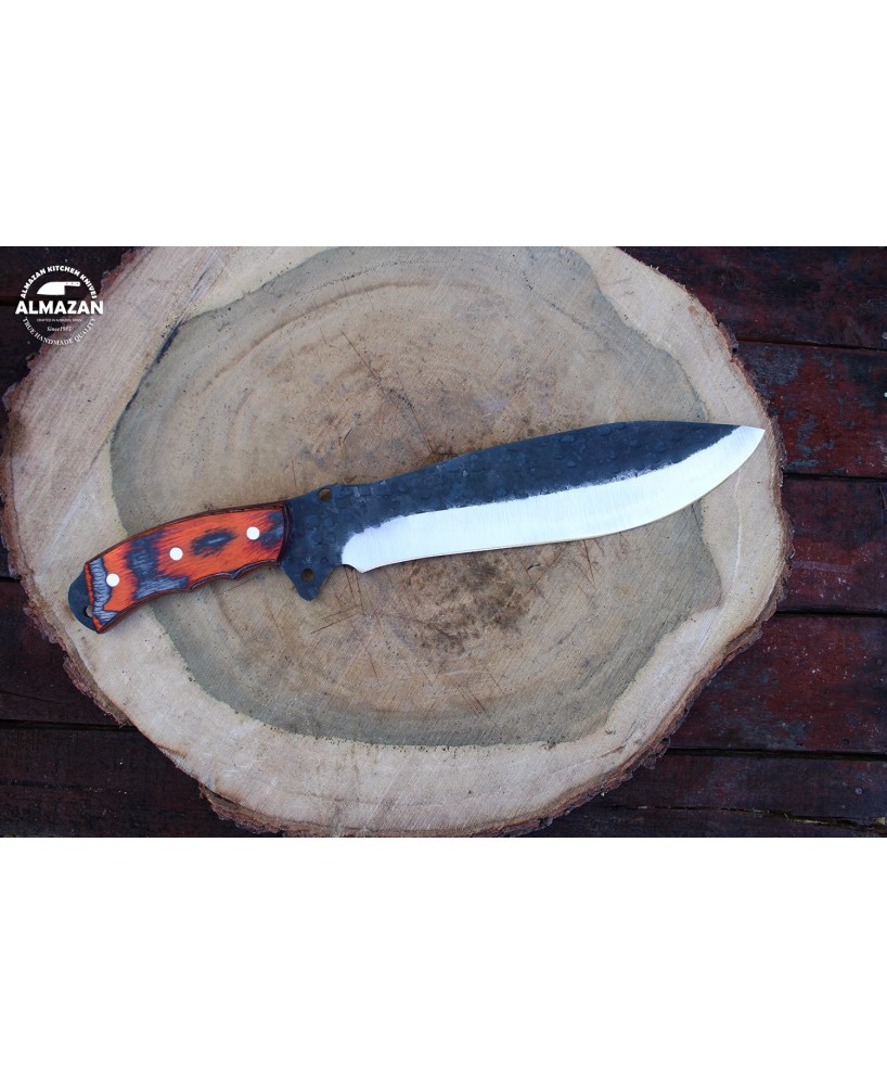 Custom Handmade Carbon Steel Hunting Knife with Wood Handle